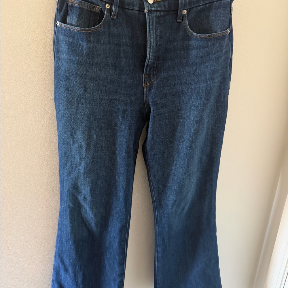 Good American Dark Indigo Crop Mini Boot Jeans